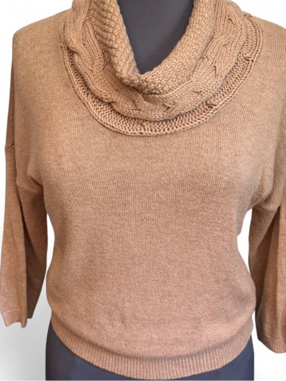 5/$25 -Loft Ann Taylor Cowl Neck Sweater Camel Gold EUC Wool Blend Knit Women's